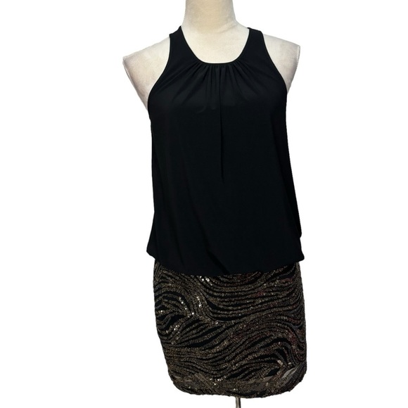 Aidan by Aidan Mattox Black Gold Sequins Sparkle Cocktail Mini Dress Size 2 - Picture 5 of 11